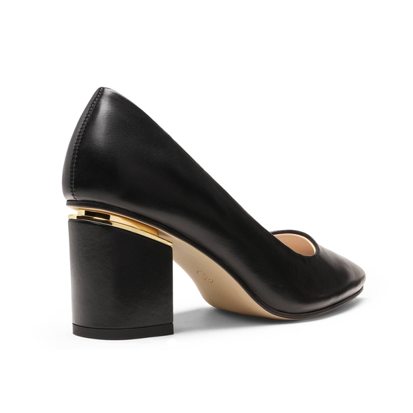 Classic Pointed Toe Block Heel Pumps - BLACK PU - 3